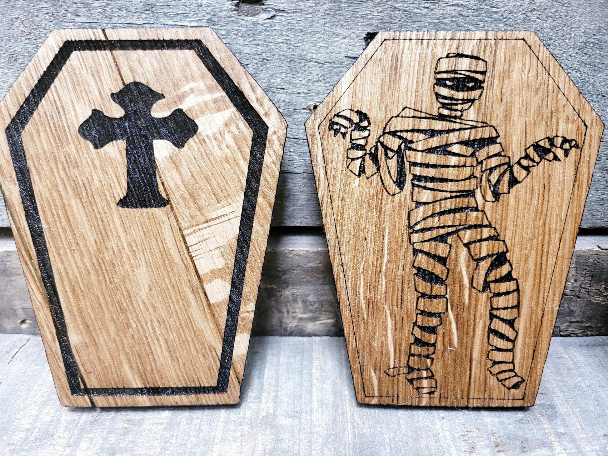 Halloween Wine Barrel Coasters - Coffin - Dracula - Mummy - Skeleton - Made from retired wine barrels - ROJO - 100% Recycled!