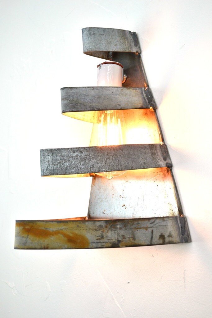 Wine Barrel Ring Wall Sconce - Right Angle - Made from retired California wine barrel rings. 100% Recycled!