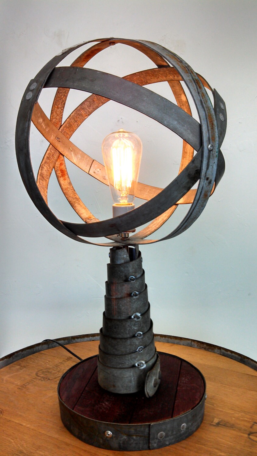 Wine Barrel Desk Lamp - Mahaian - Made from retired CA wine barrel rings and staves. 100% Recycled!