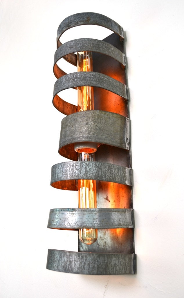 Double Wine Barrel Wall Sconce - Totem - Made from retired California wine barrel rings 100% Recycled!