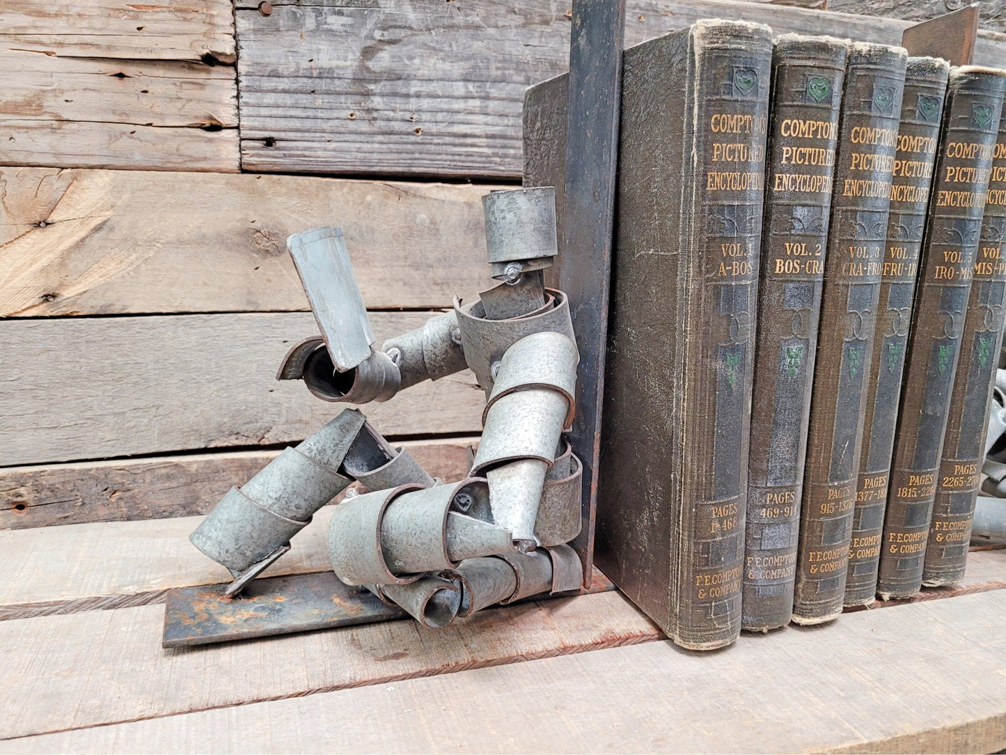 SALE Wine Bot Barrel Bookends - Relaxing with a Good Book - Made from retired CA wine barrel rings. 100% Recycled + Ready to Ship!
