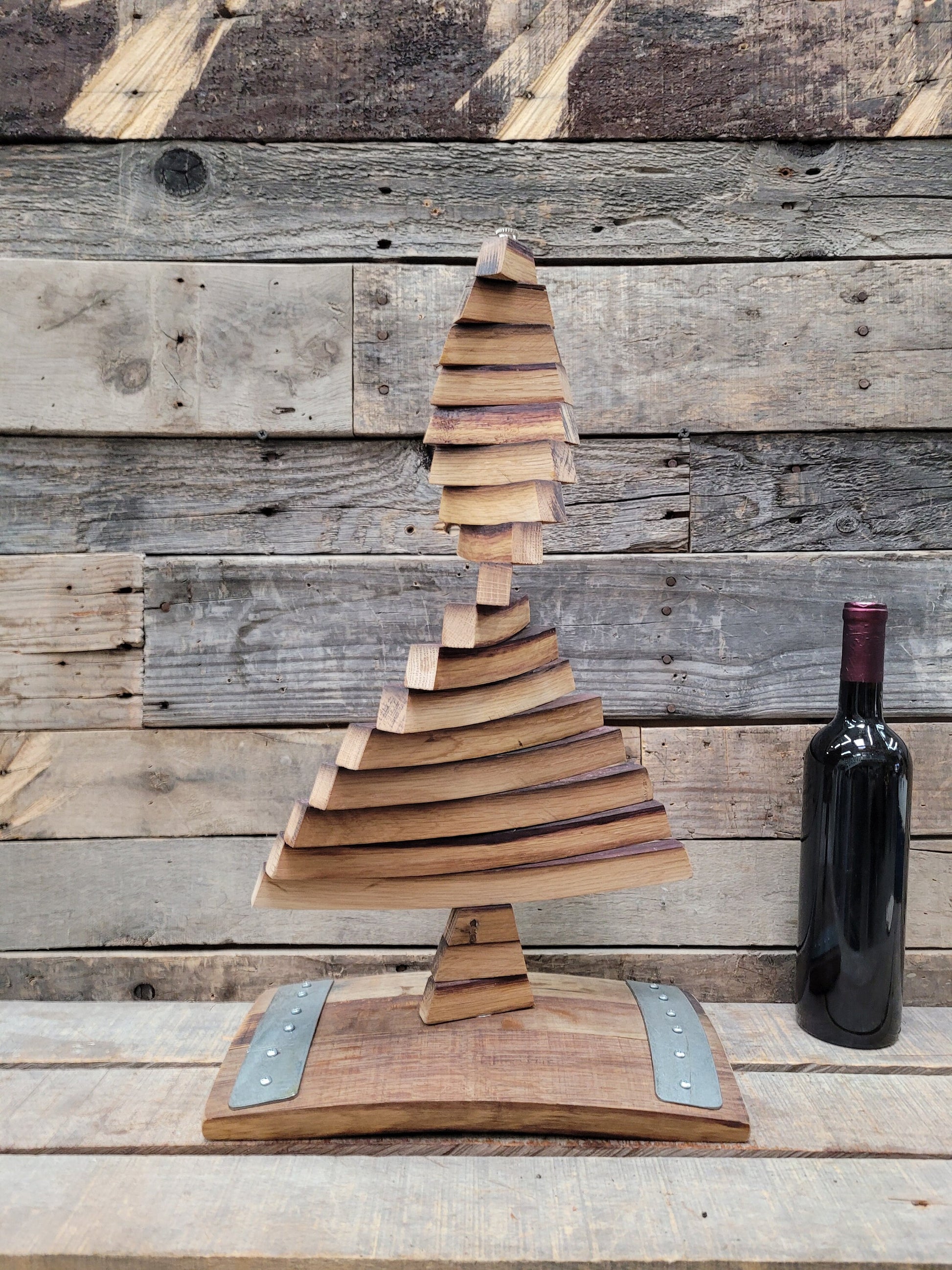 Wine Barrel Stave Christmas Holiday Tree - SERRATA - made from retired Opus 1 barrels 100% Recycled + Ready to Ship!