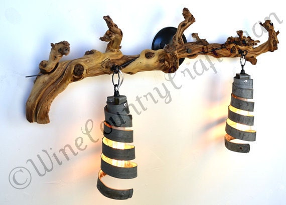 Grapevine and Wine Barrel Ring Vanity Light - Malvasia - Made from retired CA grapevines. 100% Recycled!