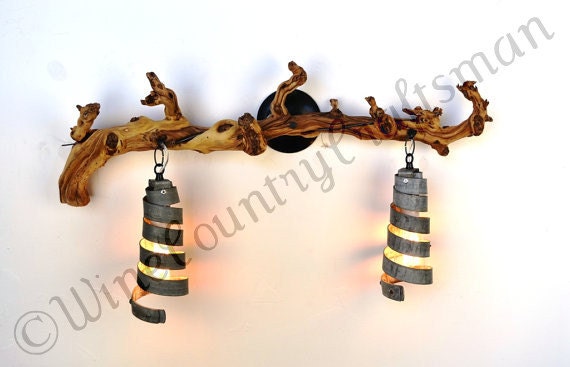 Grapevine and Wine Barrel Ring Vanity Light - Malvasia - Made from retired CA grapevines. 100% Recycled!
