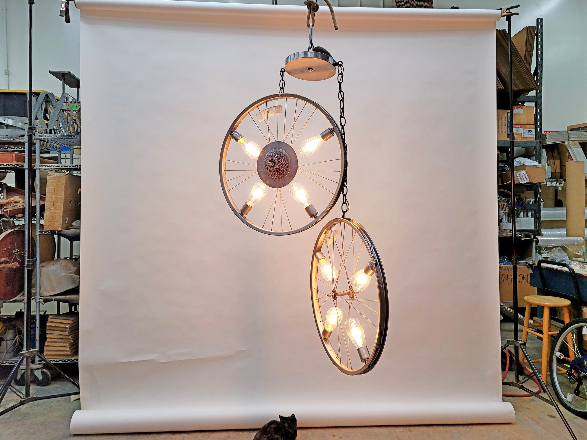 Bike Wheel Chandelier - Too Tired - Made from retired California Bicycle Rims - 100% Recycled!