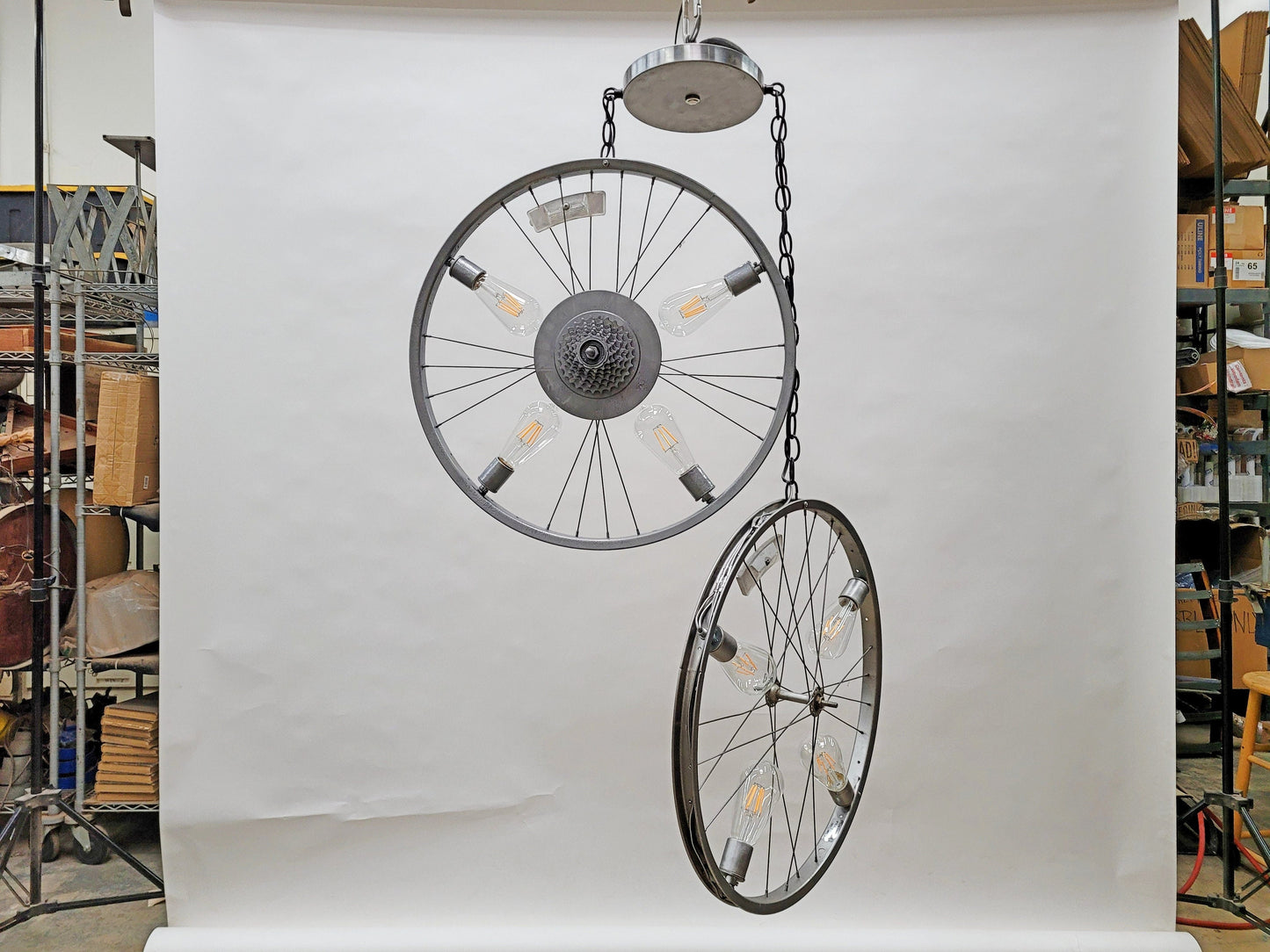 Bike Wheel Chandelier - Too Tired - Made from retired California Bicycle Rims - 100% Recycled!
