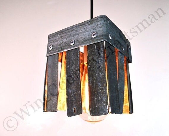 Wine Barrel Pendant Light - Hexahedron - Made from retired California wine barrel rings. 100% Recycled!