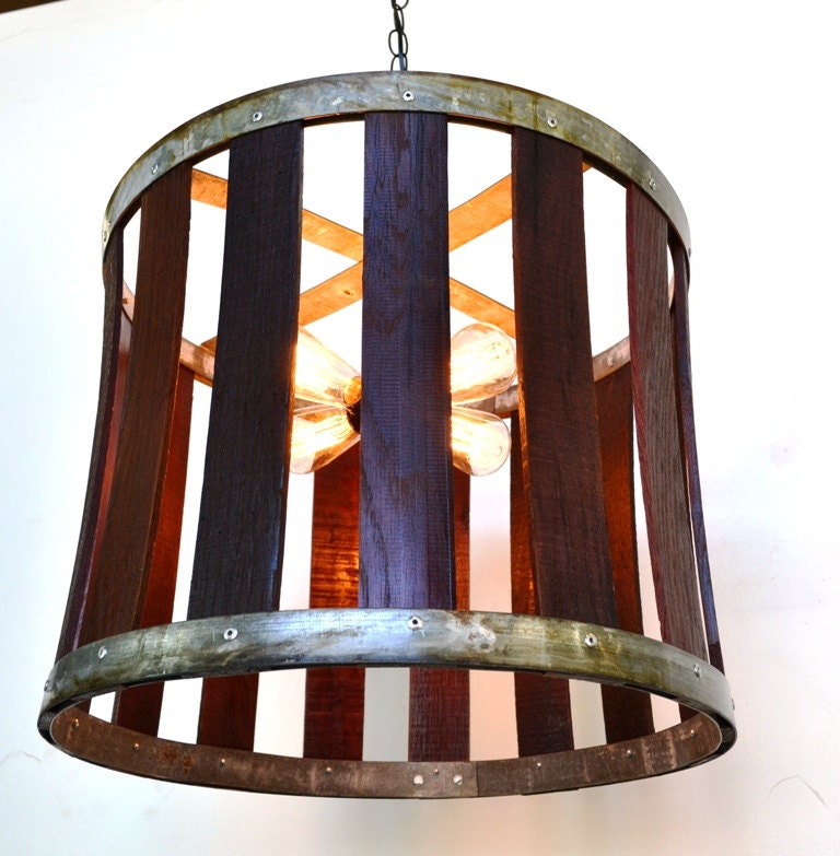Wine Barrel Chandelier - Drum - Made from retired California wine barrels. 100% Recycled!