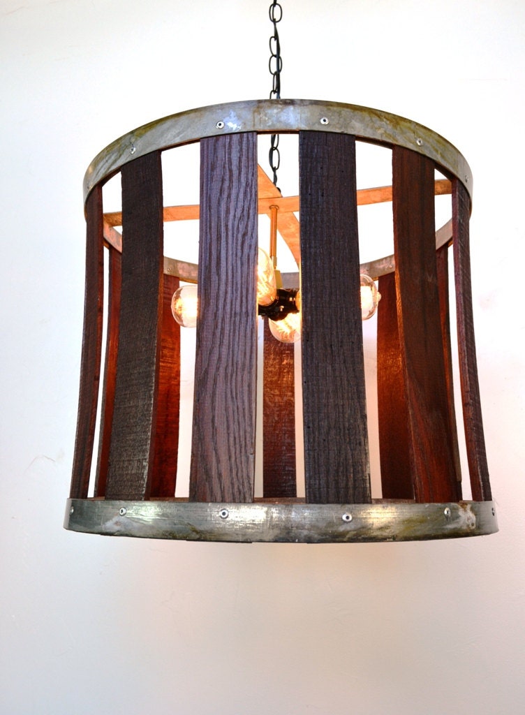 Wine Barrel Chandelier - Drum - Made from retired California wine barrels. 100% Recycled!