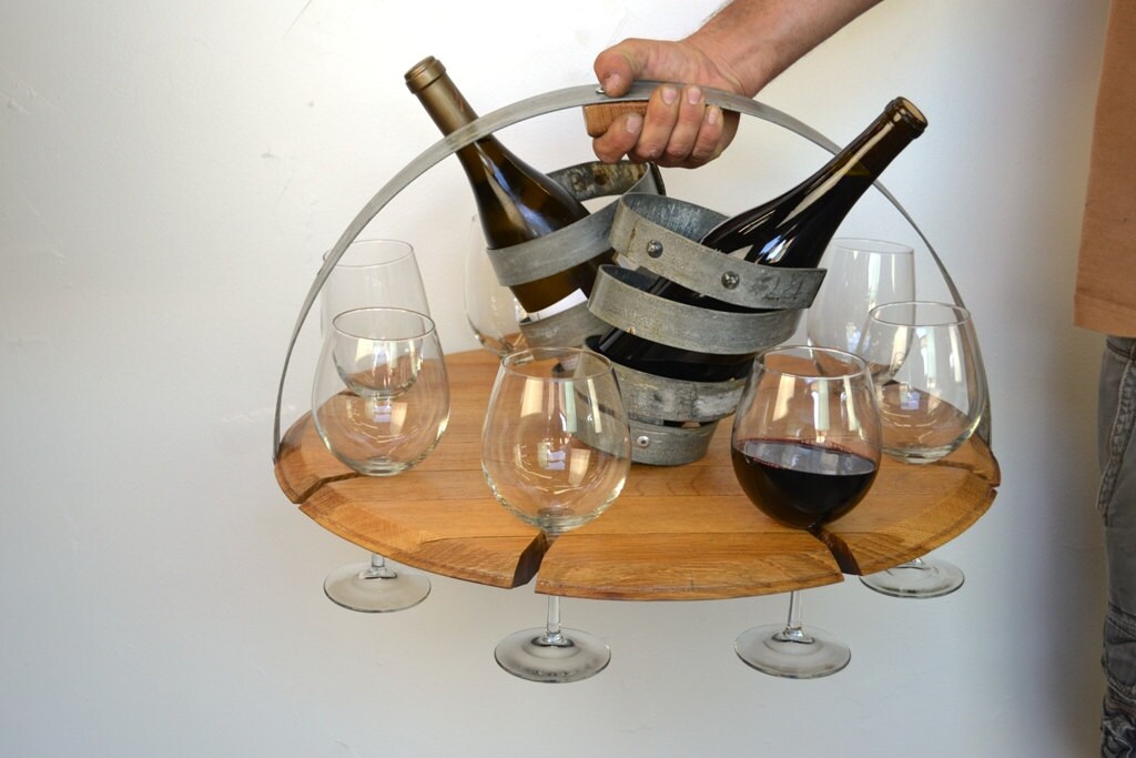 Wine Caddy and Serving Tray - Manka - Made from retired California wine barrels - 100% Recycled!