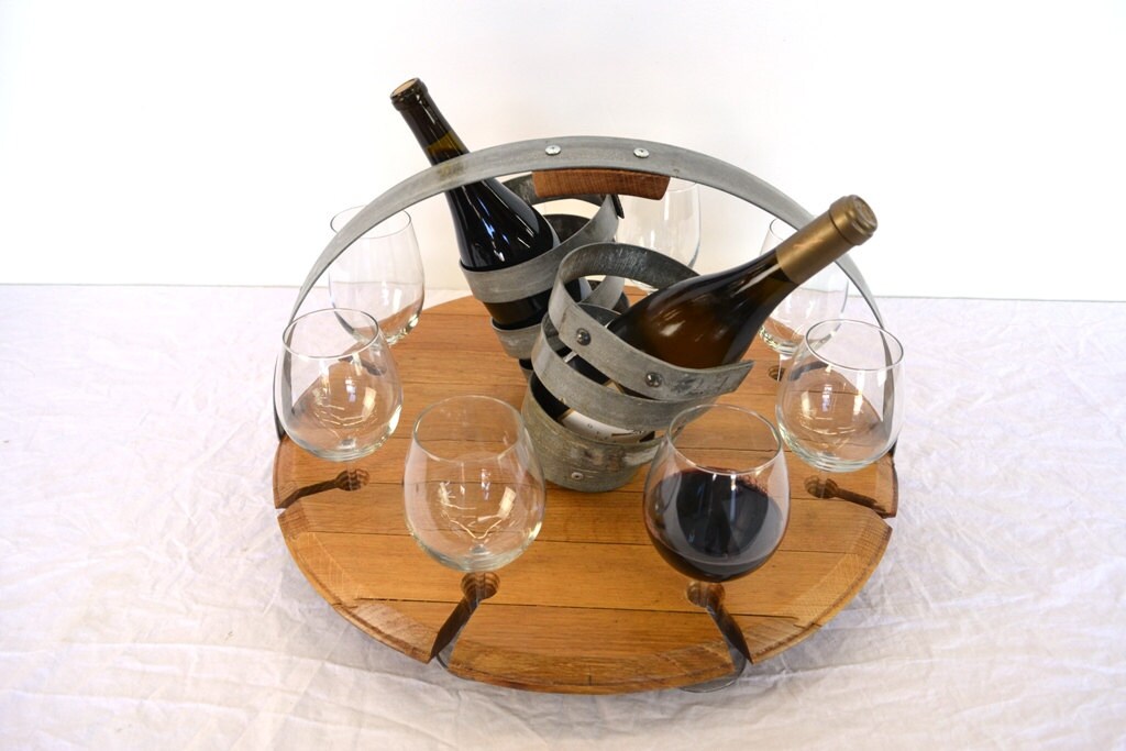 Wine Caddy and Serving Tray - Manka - Made from retired California wine barrels - 100% Recycled!