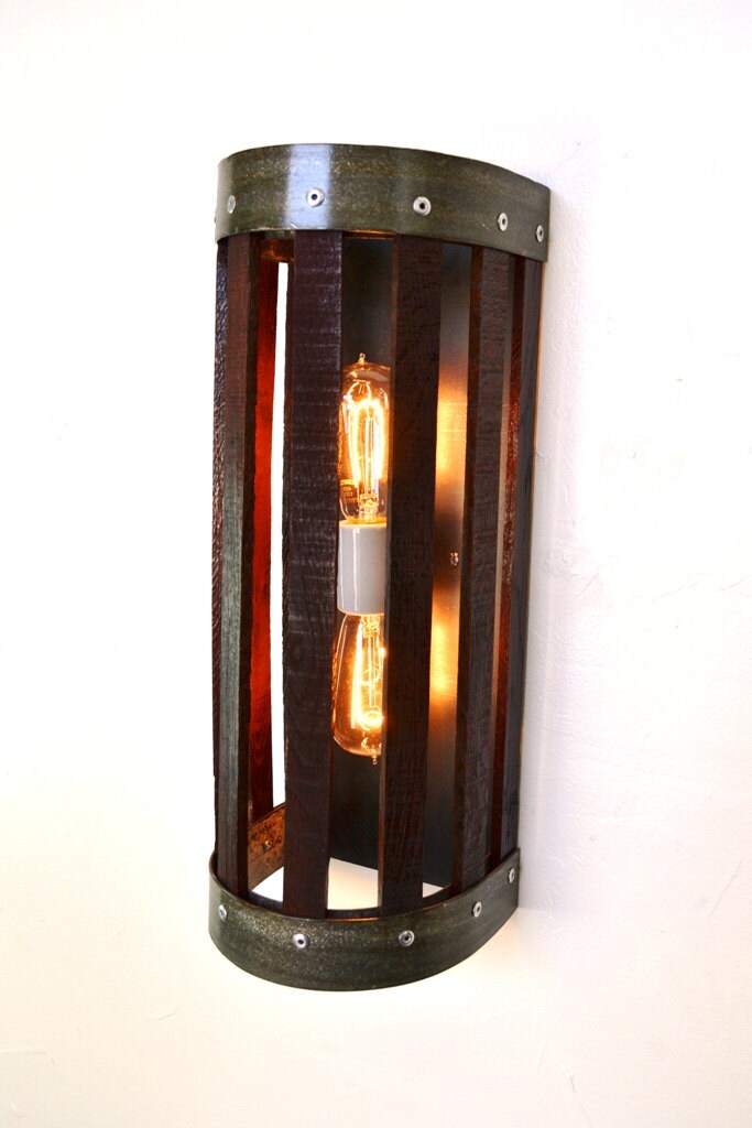 Wine Barrel Wall Sconce - Madara - Made from retired California wine barrels and rings 100% Recycled!