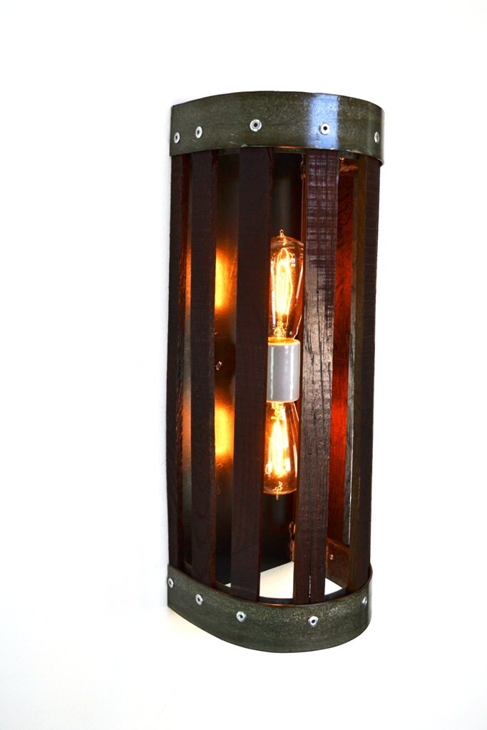 Wine Barrel Wall Sconce - Madara - Made from retired California wine barrels and rings 100% Recycled!
