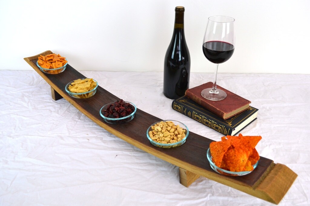 Wine Barrel Stave Snack Tray with 5 Bowls - Spuntini - made from retired Nape wine barrels.100% Recycled!