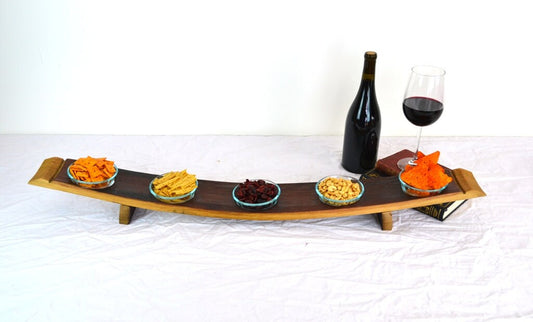 Wine Barrel Stave Snack Tray with 5 Bowls - Spuntini - made from retired Nape wine barrels.100% Recycled!