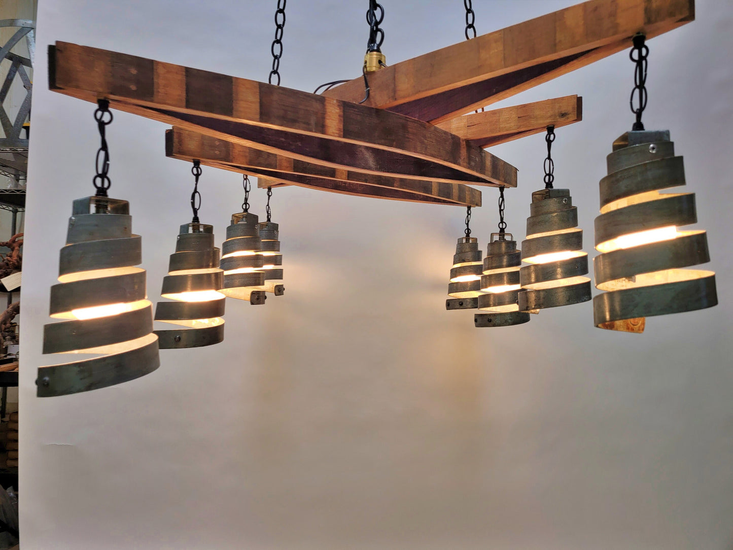 Wine Barrel Stave Chandelier - Cutat - Made from retired California Wine Barrels + Rings - 100% Recycled!