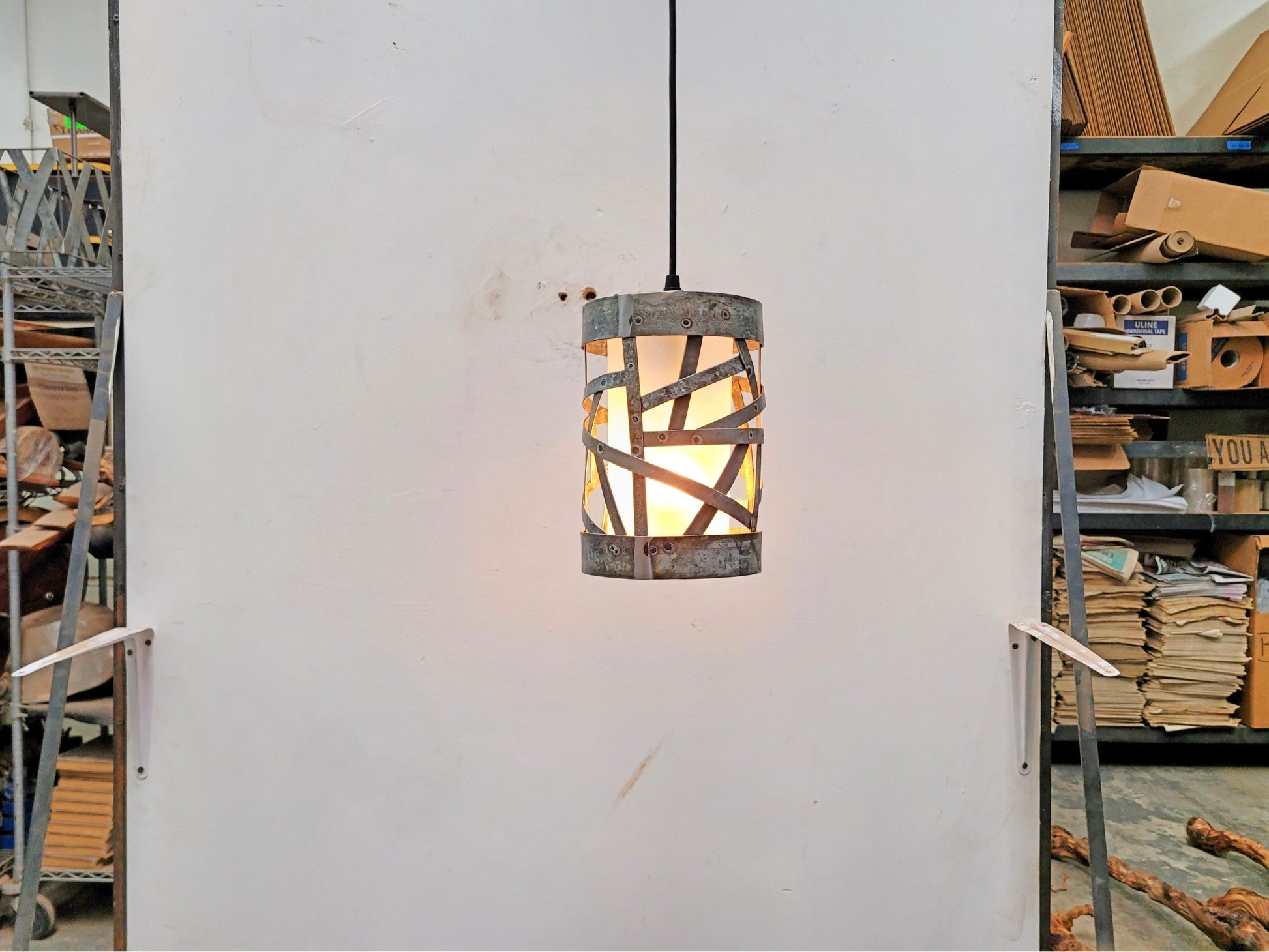 Wine Barrel Pendant Light - RURA - Made from retired Napa wine barrel rings and bottles - 100% Recycled!