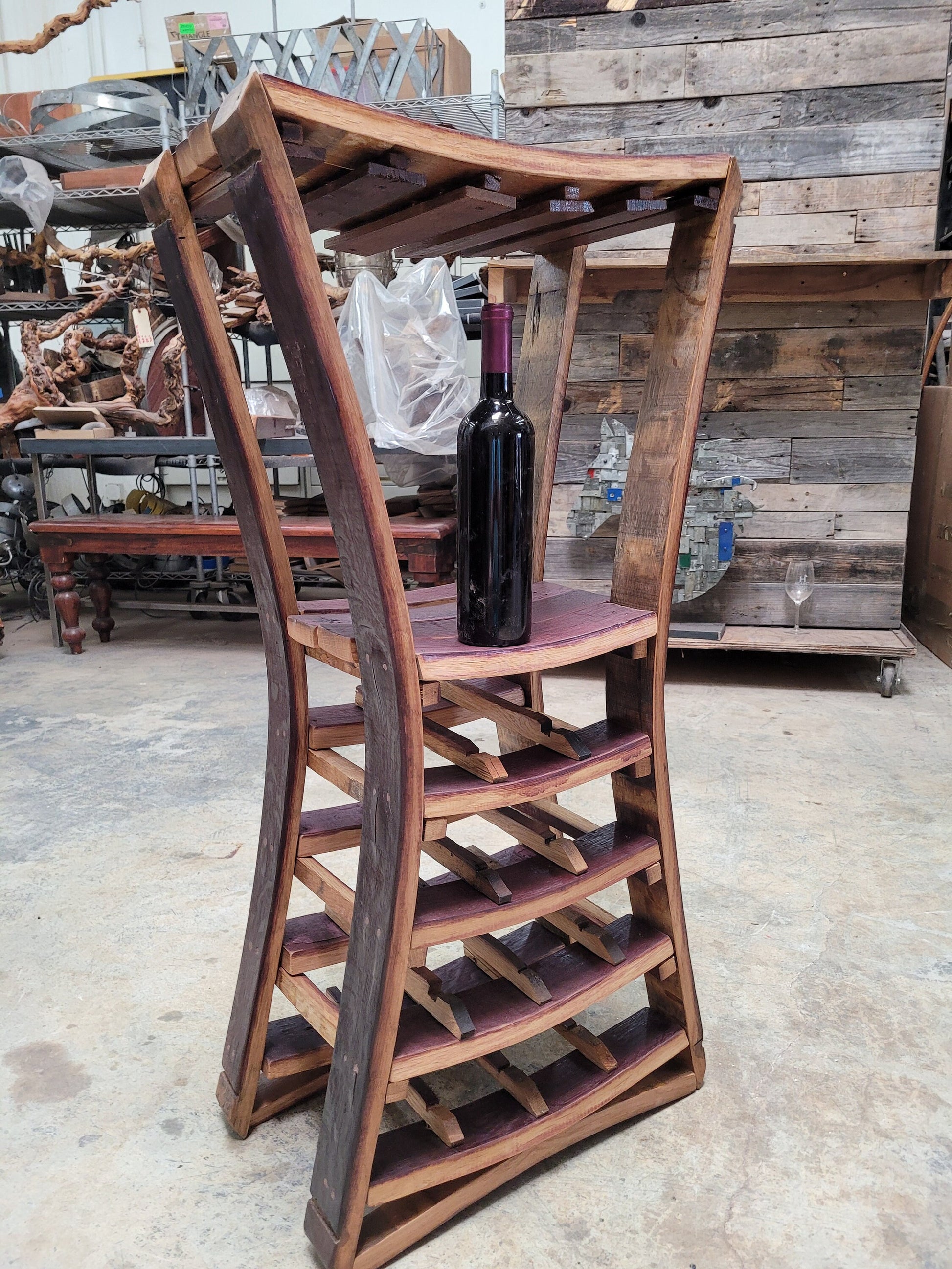 Large Narrow Wine and Glass Rack - Estrecho - Made from retired California wine barrels. 100% Recycled!
