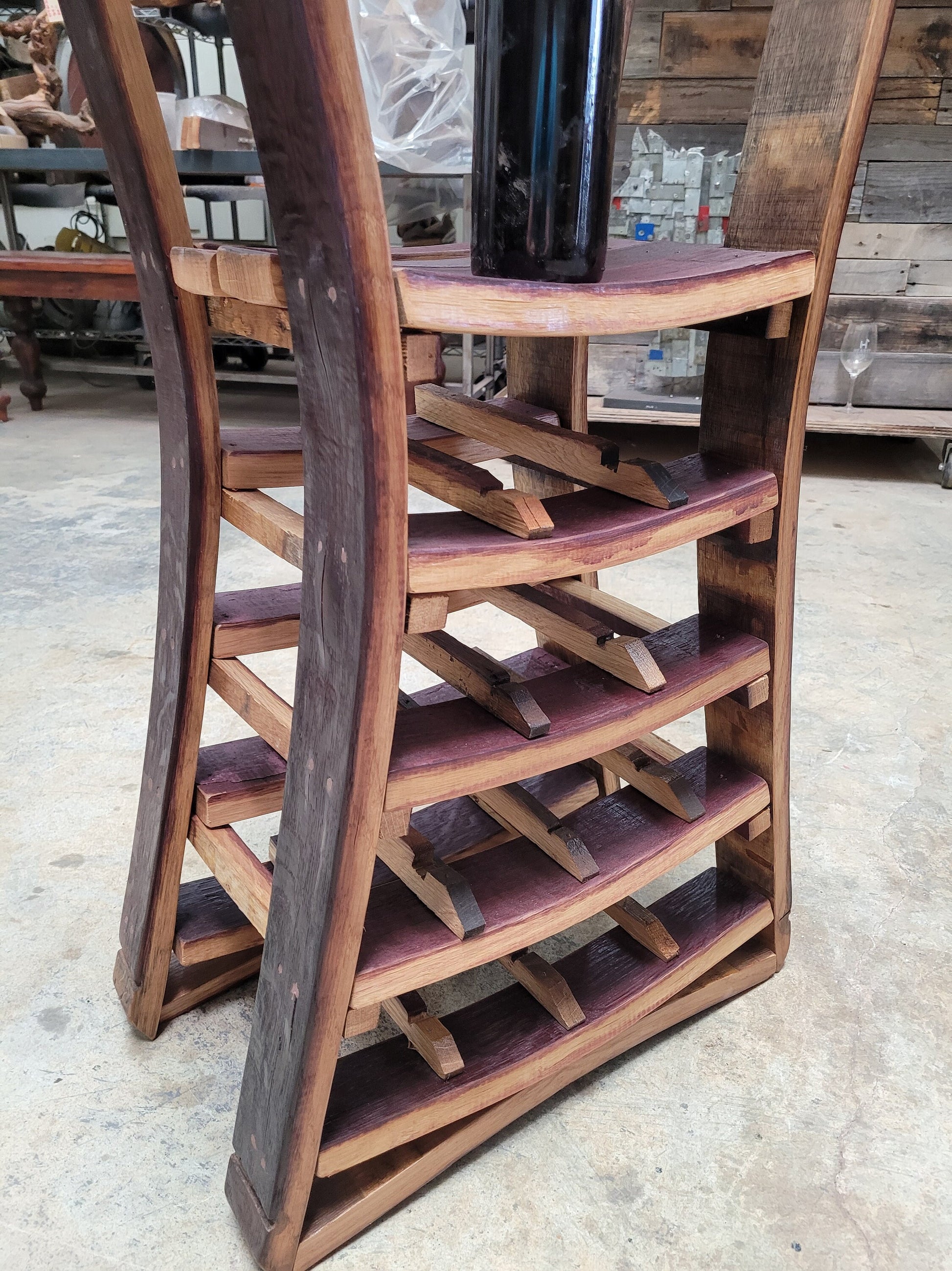 Large Narrow Wine and Glass Rack - Estrecho - Made from retired California wine barrels. 100% Recycled!