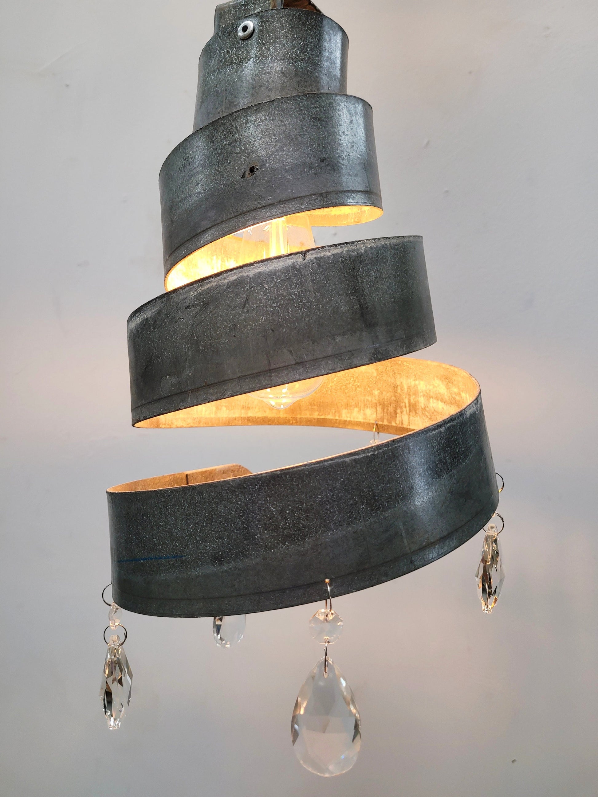 SALE - Set of 2 Jeweled Wine Barrel Ring Pendant Lights - Custom - Made from Retired California wine barrel rings 100% Recycled!