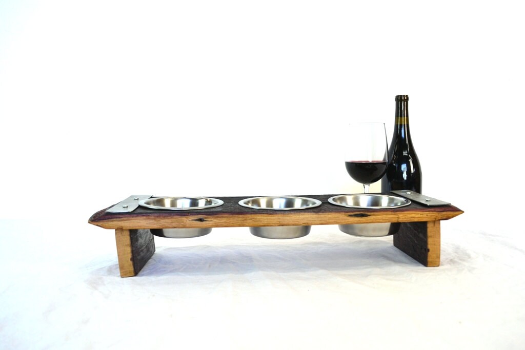 Wine Barrel Elevated Food and Water Bowl Stand - Geoffroyi - made from retired CA wine barrels 100% Recycled!