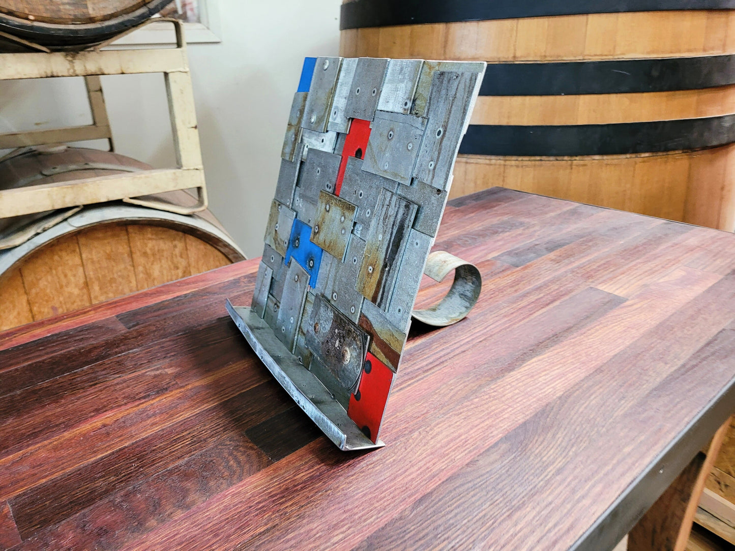 Wine Barrel Cookbook and Tablet Stand - Weave - Made from retired Napa Valley wine barrel rings. 100% Recycled!