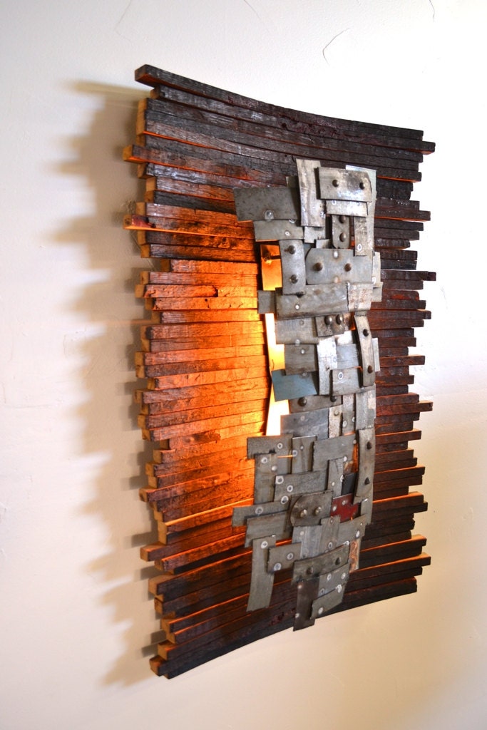 Wine Barrel Art and Wall Light - Hehku - Made from retired California wine barrels and rings. 100% Recycled!