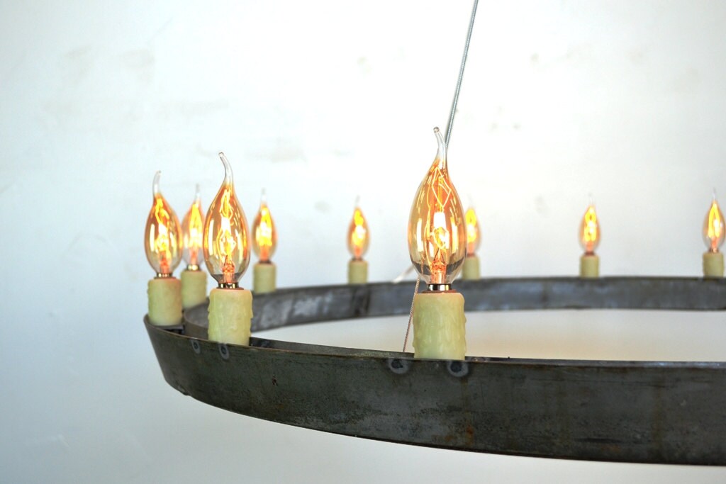 Wine Barrel Ring Chandelier - HALO 13 - made from Retired California Wine Barrel Rings 100% Recycled!