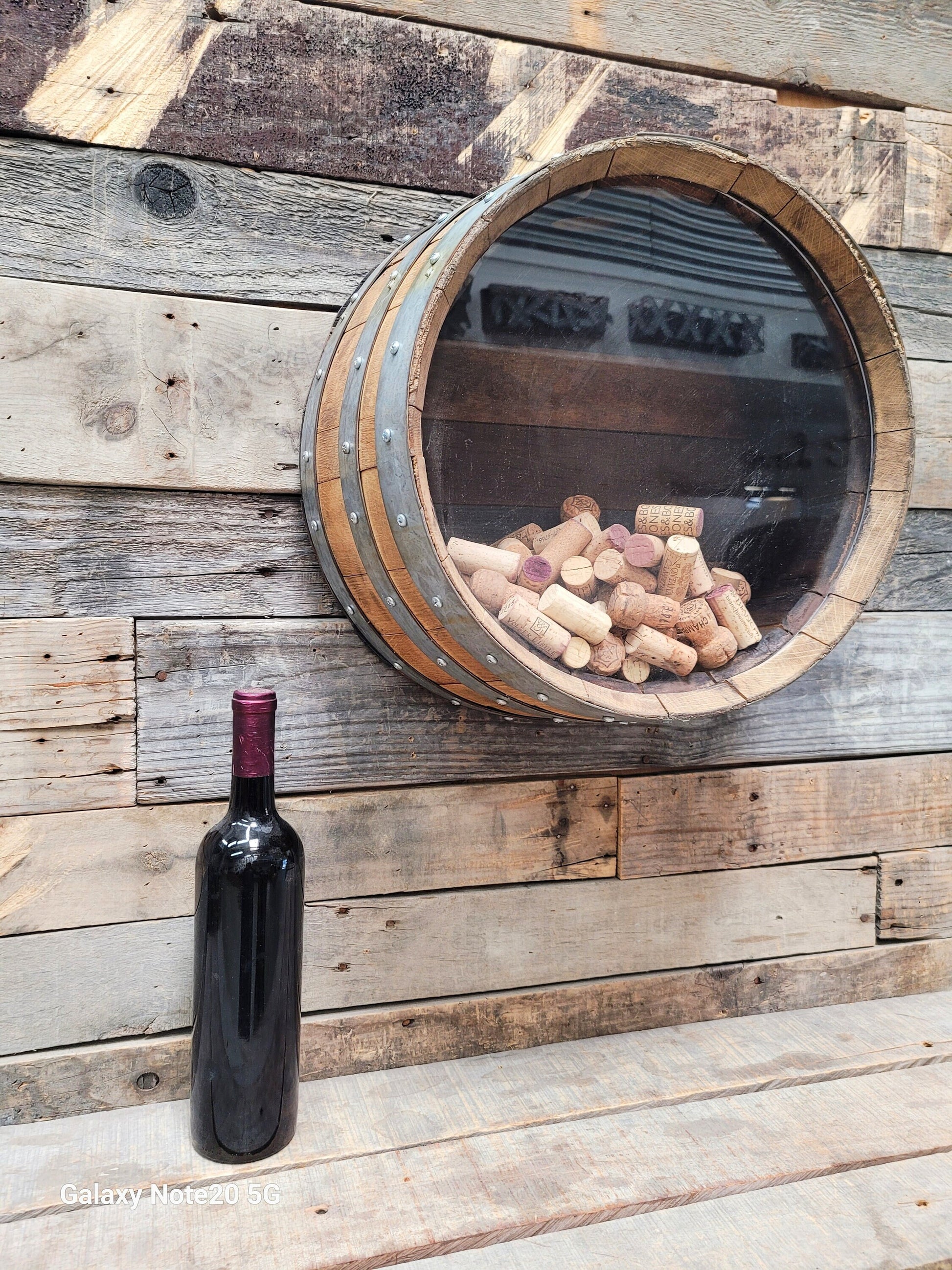Wall Mounted Wine Bottle Cork Display MINI KALA Retired Napa wine barrel with custom personalized engraving!