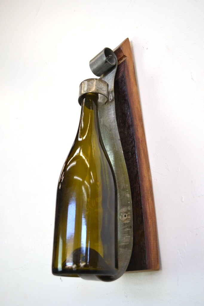 Wall Mounted Wine Bottle Holder - Botala - Made from retired CA wine barrel staves and rings. 100% Recycled!