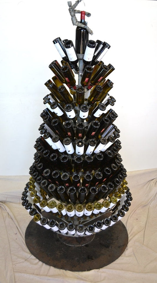 Large Wine Barrel Ring + Bottle Christmas Tree YULEFEST with Wine Bot Topper / made from recycled wine barrels - 100% Recycled!