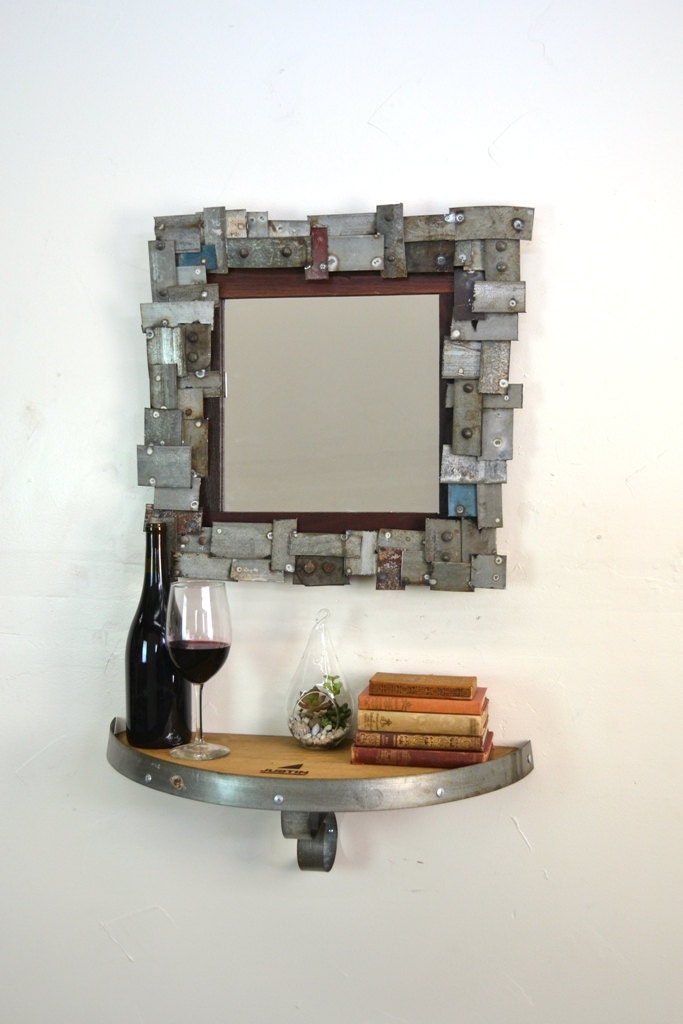 Barrel Ring Mosaic Mirror - Cheval - Retired California Wine Steel & Oak. 100% Recycled!
