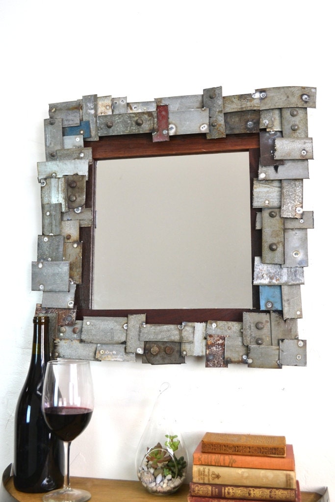 Barrel Ring Mosaic Mirror - Cheval - Retired California Wine Steel & Oak. 100% Recycled!