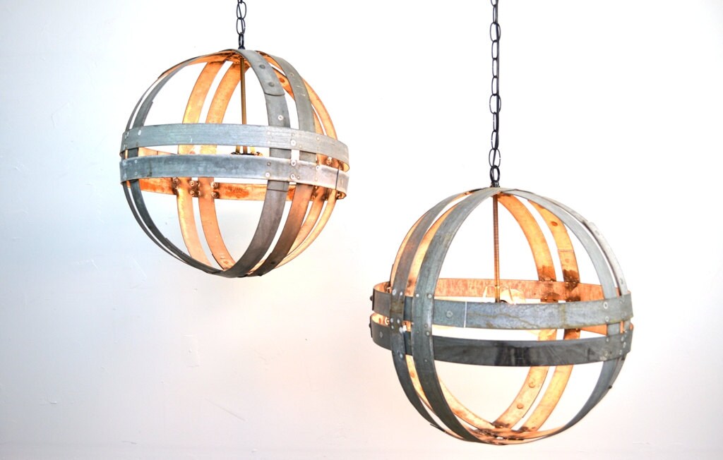 Wine Barrel Double Ring Chandelier - Dualistic - Made from retired California wine barrel rings. 100% Recycled!