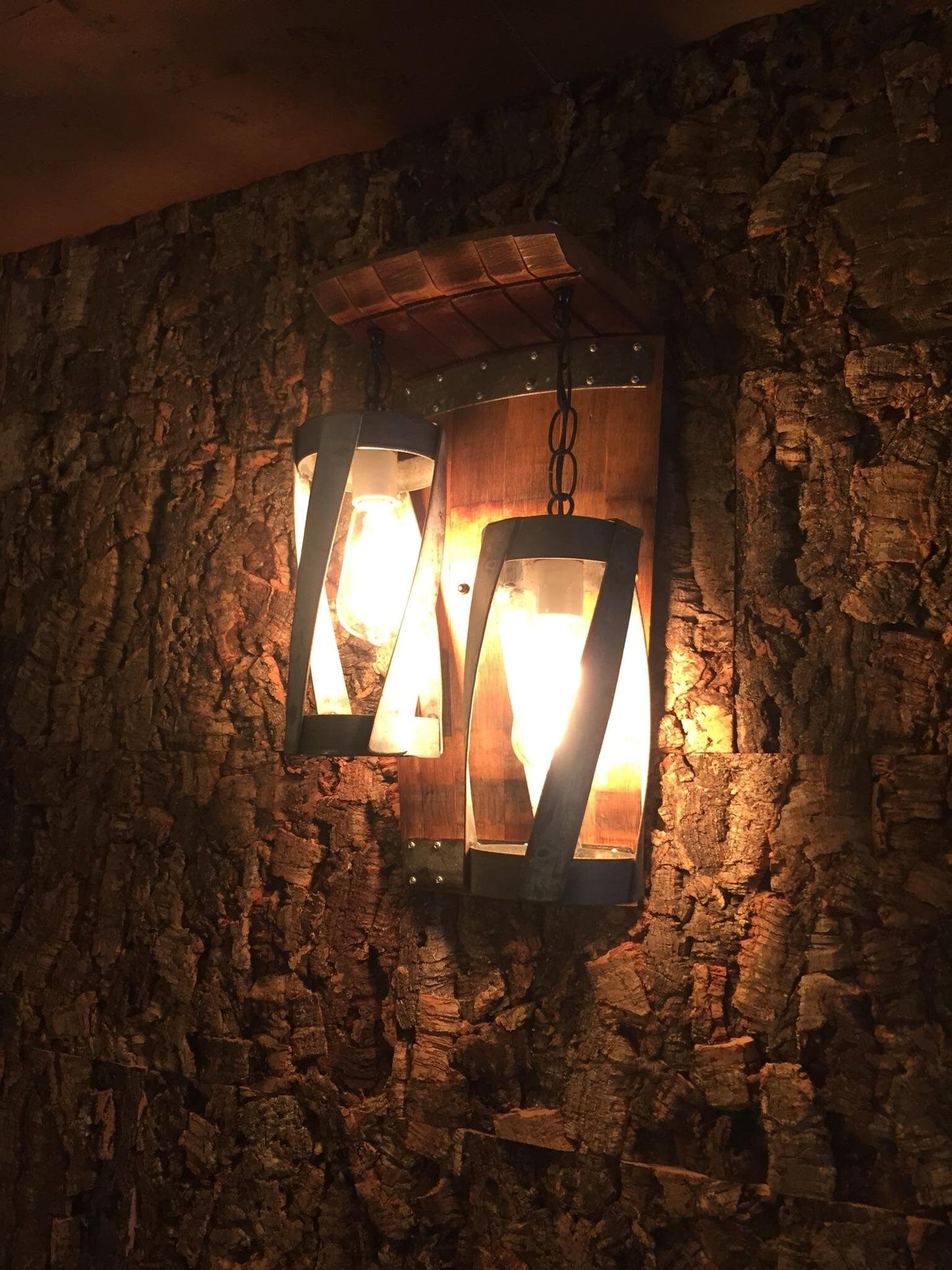 Wine Barrel Wall Sconce - Double Vitali - Made from retired California wine barrel and staves. 100% Recycled!