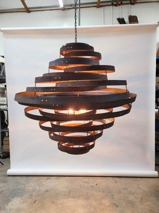 Whiskey / Bourbon Barrel Ring Large Chandelier - WHISKEY TAZZA - Made from Retired Bourbon + Whiskey Barrel Rings. 100% Recycled!