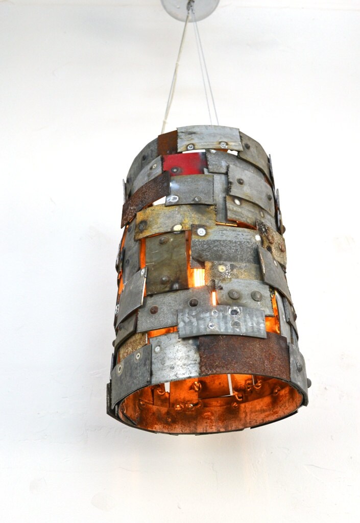Wine Barrel Ring Pendant Light - Reliquary - Made from retired California wine barrel rings. 100% Recycled!