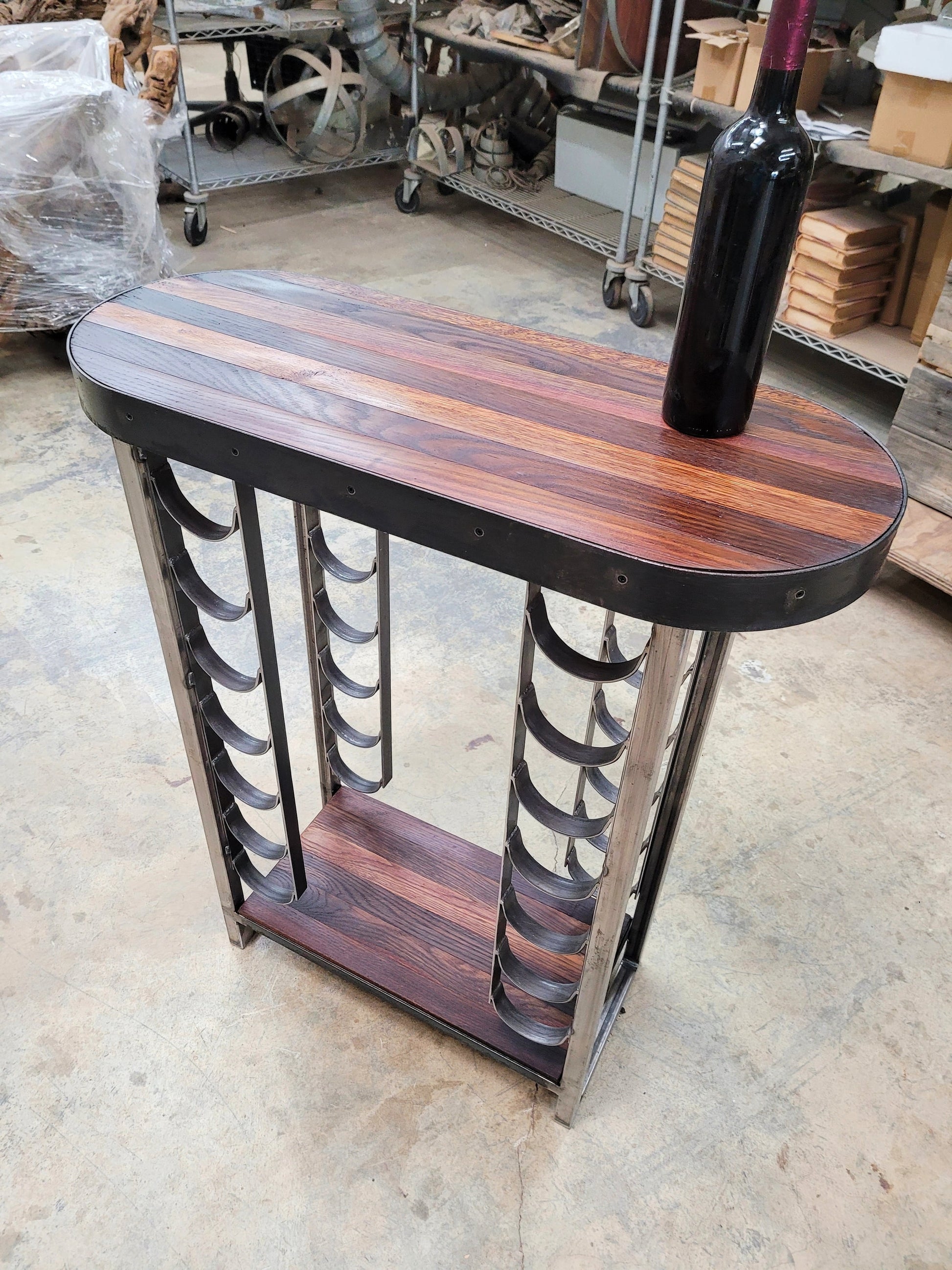 Wine Barrel Entry / Sofa Table - STURO - made from retired California Wine Barrels, Rings + Recycled Steel. 100% Recycled!