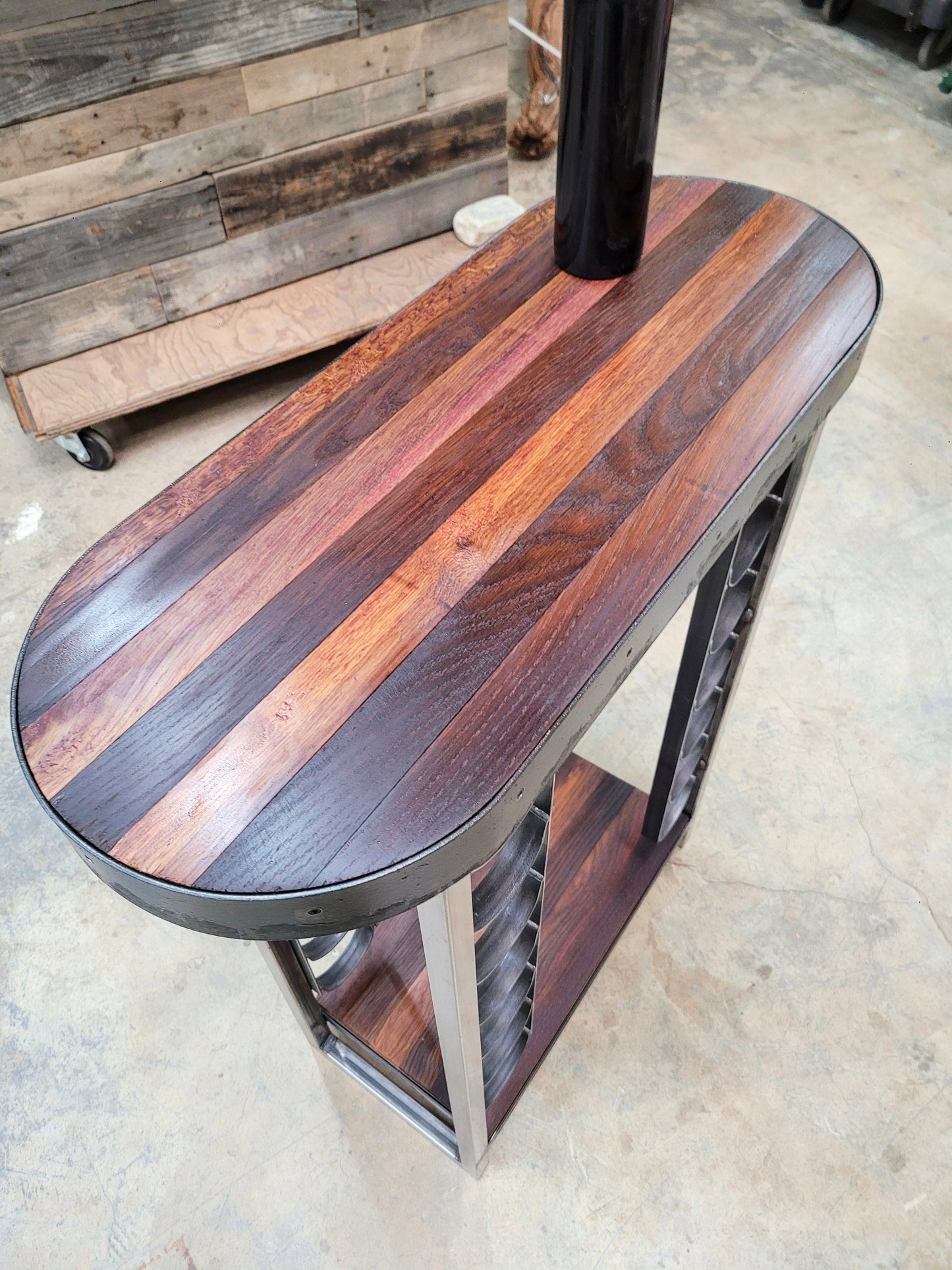 Wine Barrel Entry / Sofa Table - STURO - made from retired California Wine Barrels, Rings + Recycled Steel. 100% Recycled!