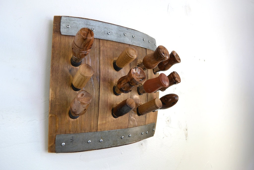 Wine Bottle Wall Mounted Stopper Display - Vintners Dozen - Made from reclaimed CA wine barrels. 100% Recycled!
