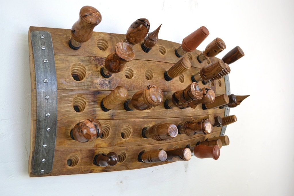 Wine Barrel Bottle Stopper Display - Fifty Gates - Made from retired California wine barrels. 100% Recycled!