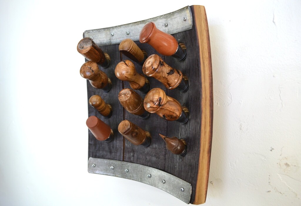 Convex Wine Bottle Stopper Display - Winemaker's Dozen - Made from reclaimed CA wine barrels. 100% Recycled!