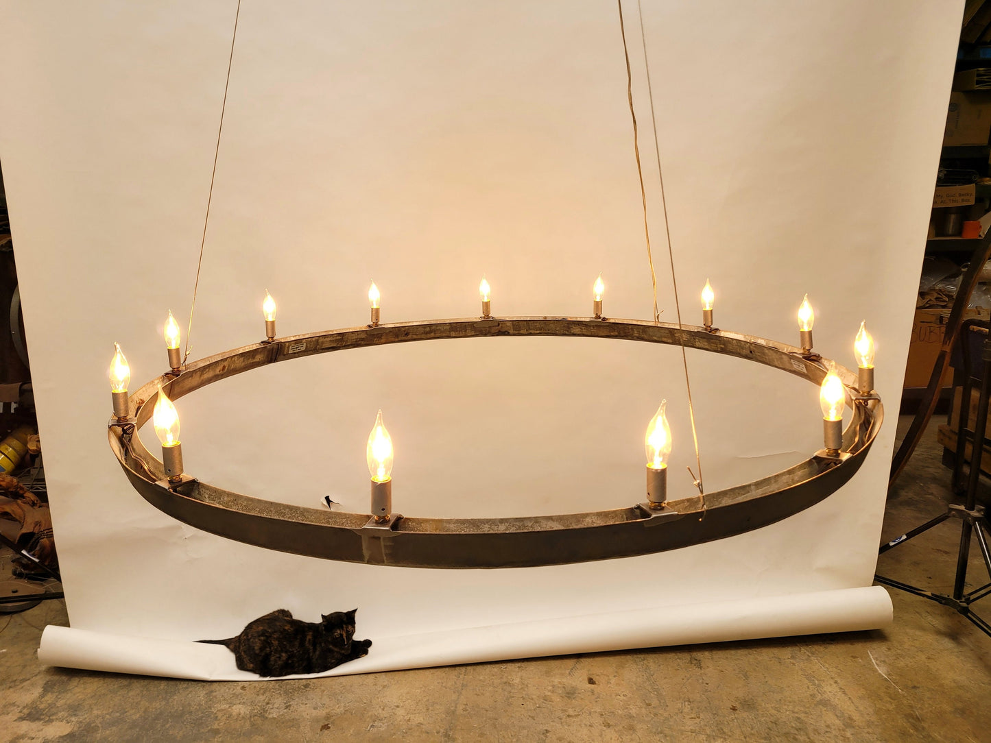 Wine Barrel Ring Chandelier - HALO 13 - made from Retired California Wine Barrel Rings 100% Recycled!