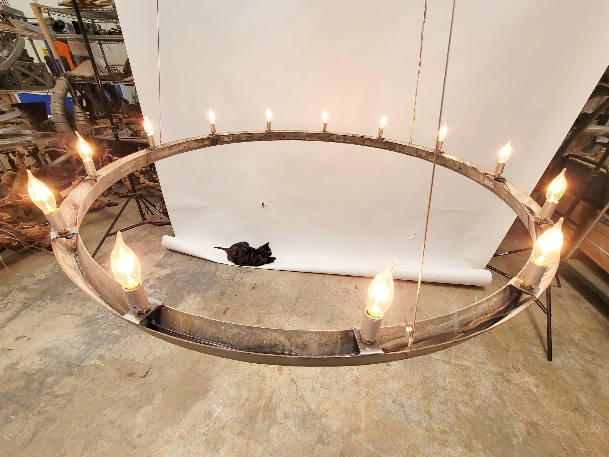 Wine Barrel Ring Chandelier - HALO 13 - made from Retired California Wine Barrel Rings 100% Recycled!