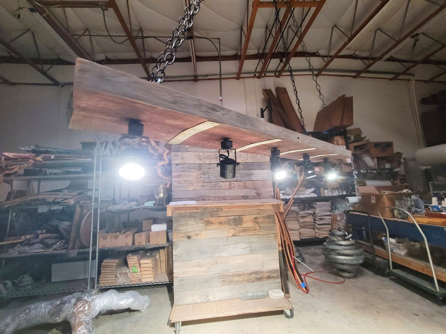 Wine Barrel Chandelier - SEKTI - With Adjustable spotlights Made from Retired New York Wine Barrels + Rings. 100% Recycled!