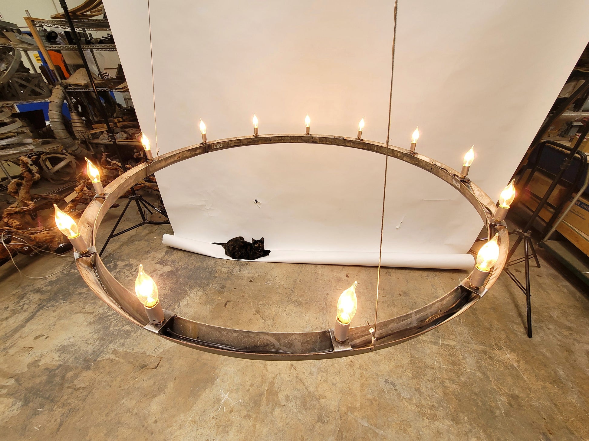 Wine Barrel Ring Chandelier - HALO 13 - made from Retired California Wine Barrel Rings 100% Recycled!