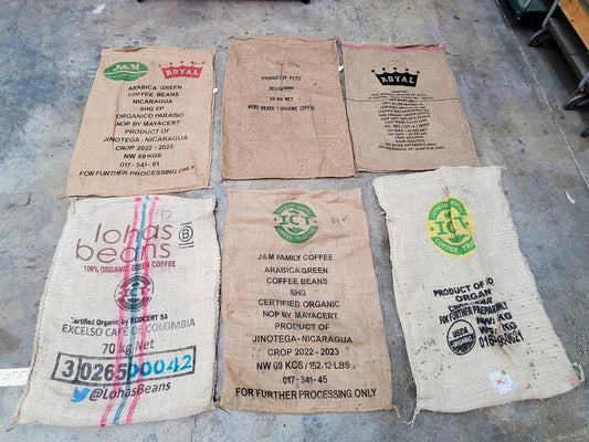SALE Set of 6 Burlap Coffee bags 100% Recycled + Ready to Ship! LOT 5