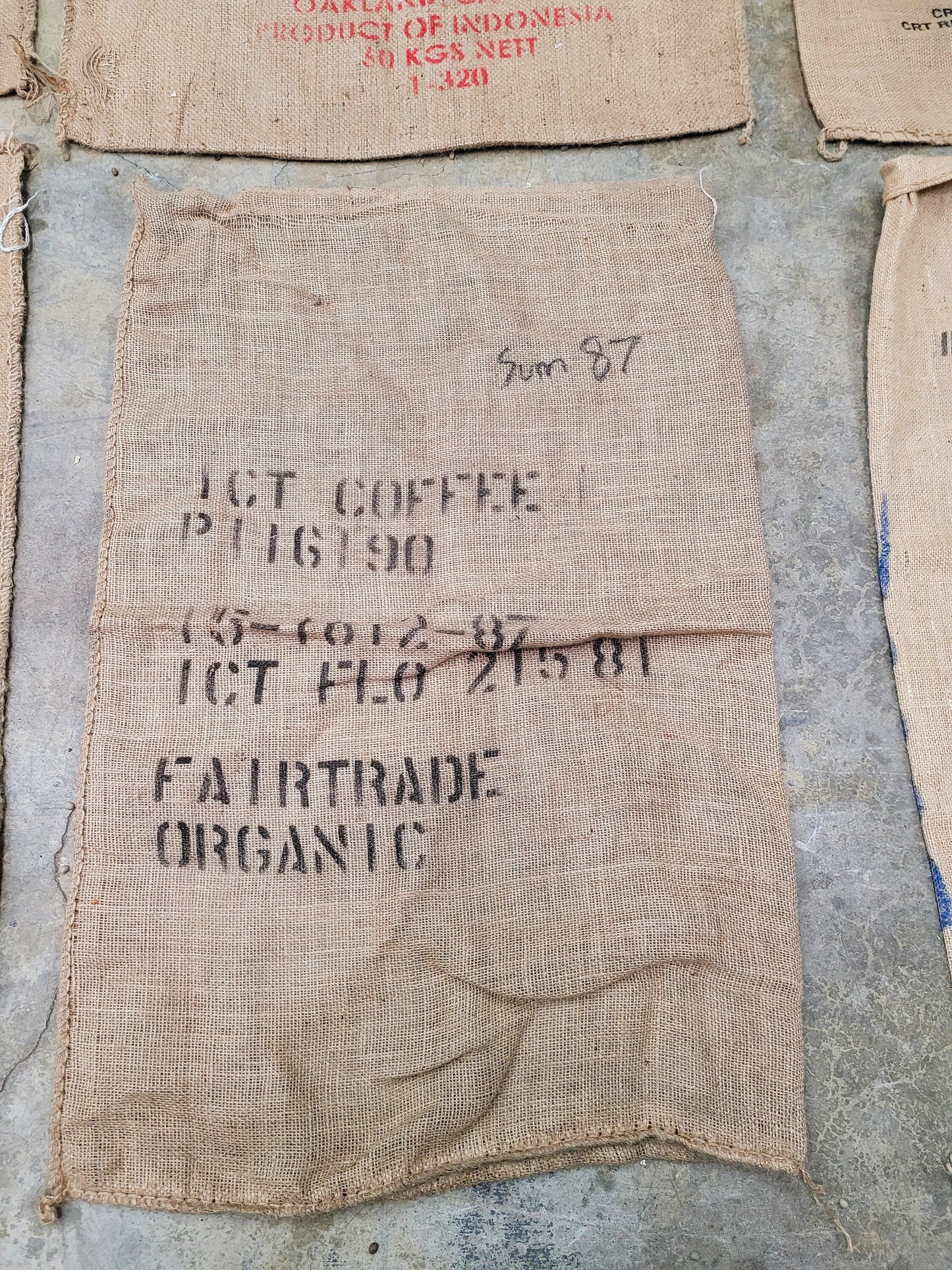 SALE Set of 6 Burlap Coffee bags 100% Recycled + Ready to Ship! LOT 6