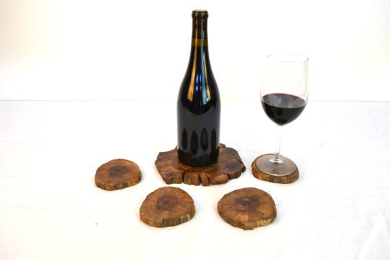 Grapevine Coasters Set of Four for Glasses and One XL for bottle - Ensemble - Made from retired CA grapevines. 100% Recycled!
