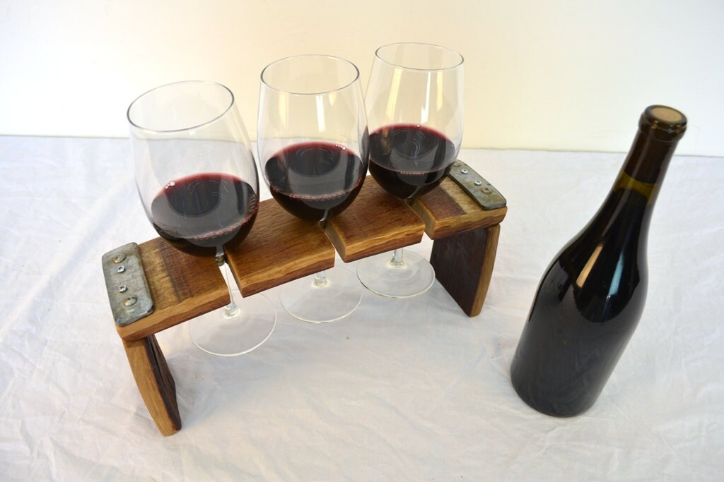 Barrel Stave Wine Flight - Volo - 3 glass server made from reclaimed California wine barrels. 100% Recycled!